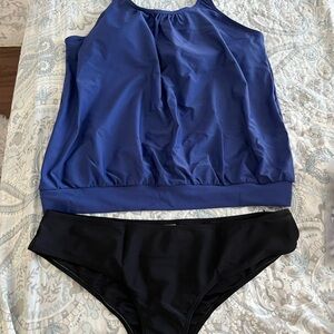 Blue and Black Women's Swim Set